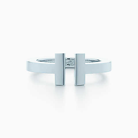 Tiffany T 18K 白金方形戒指