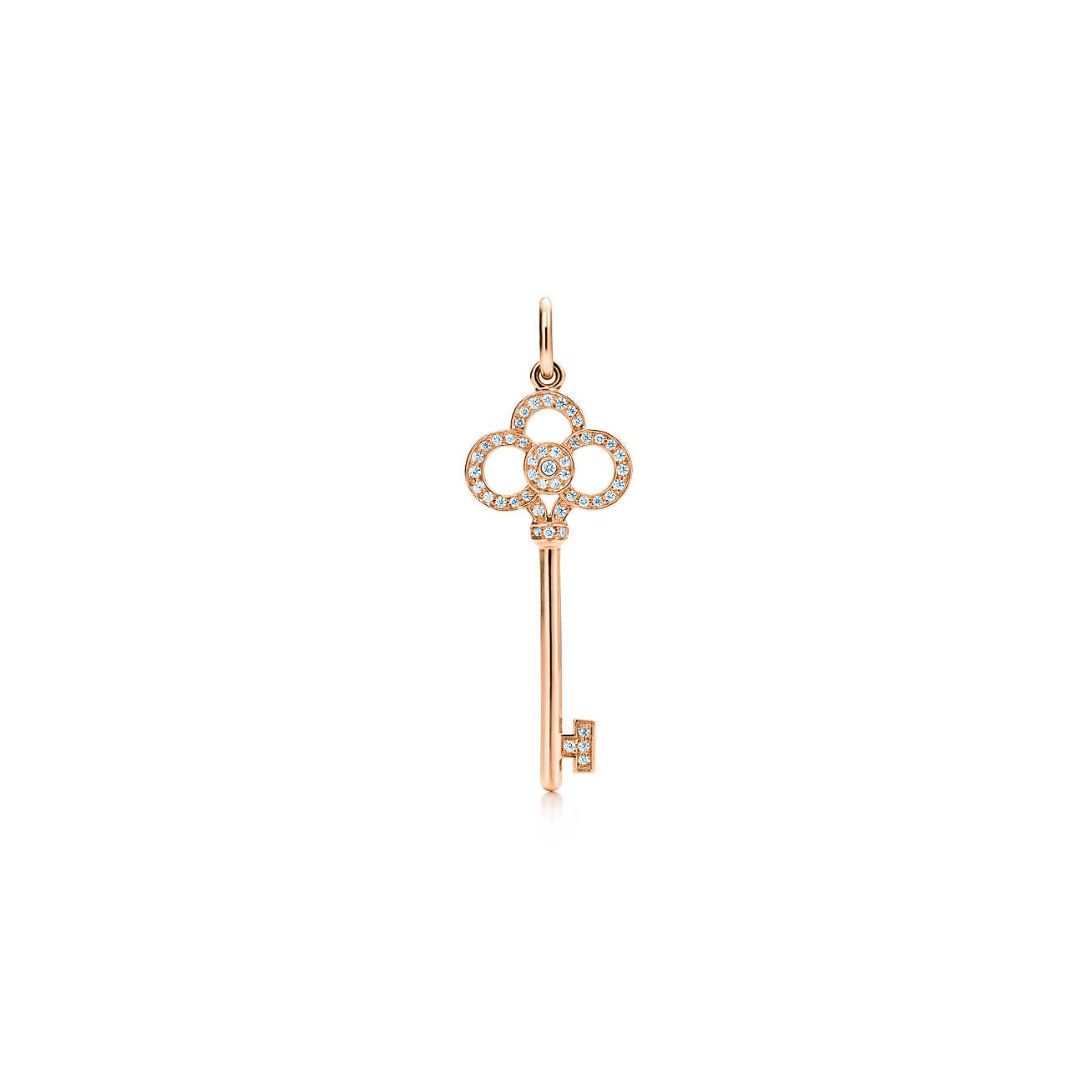 Tiffany Keys 18k 玫瑰金镶钻心冠钥匙吊坠