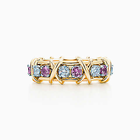 Tiffany & Co. Schlumberger® Sixteen Stone 镶钻及粉红色蓝