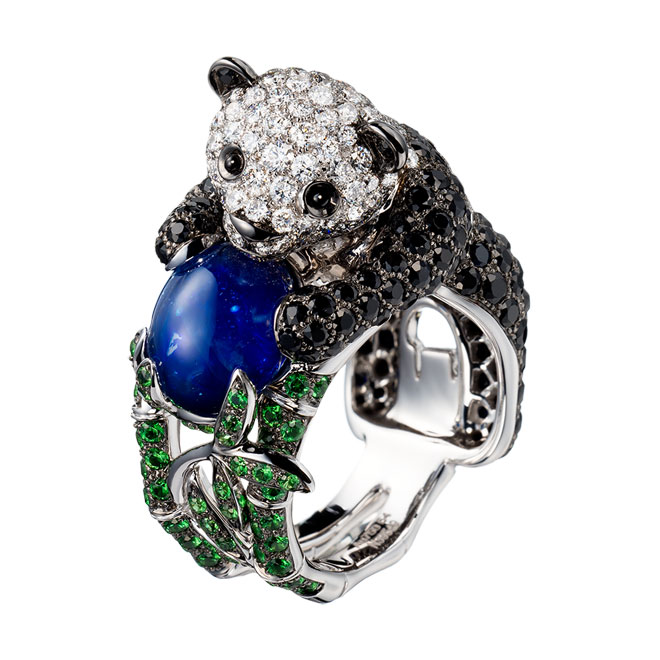 BILADOM蓝色蓝宝石熊猫戒指