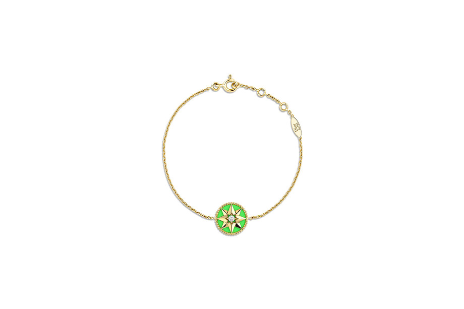 ROSE DES VENTS 750/1000黄金手链，镶嵌钻石和绿色釉漆 - 夏季款式