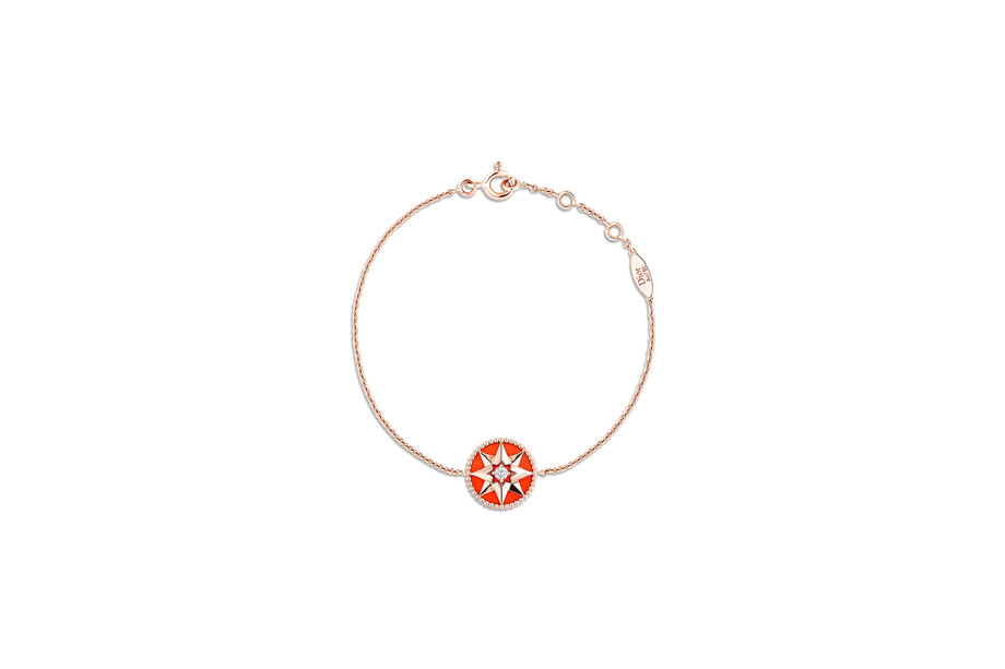 ROSE DES VENTS 750/1000玫瑰金手链，镶嵌钻石和橙色釉漆 - 夏季款式  其他款式：