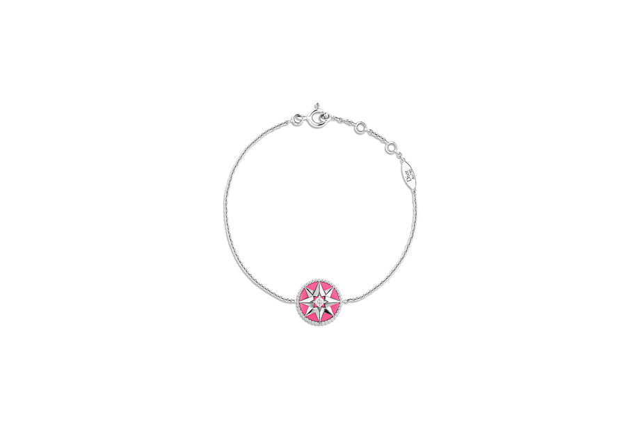 ROSE DES VENTS 750/1000白金手链，镶嵌钻石和粉红色釉漆 - 夏季款式