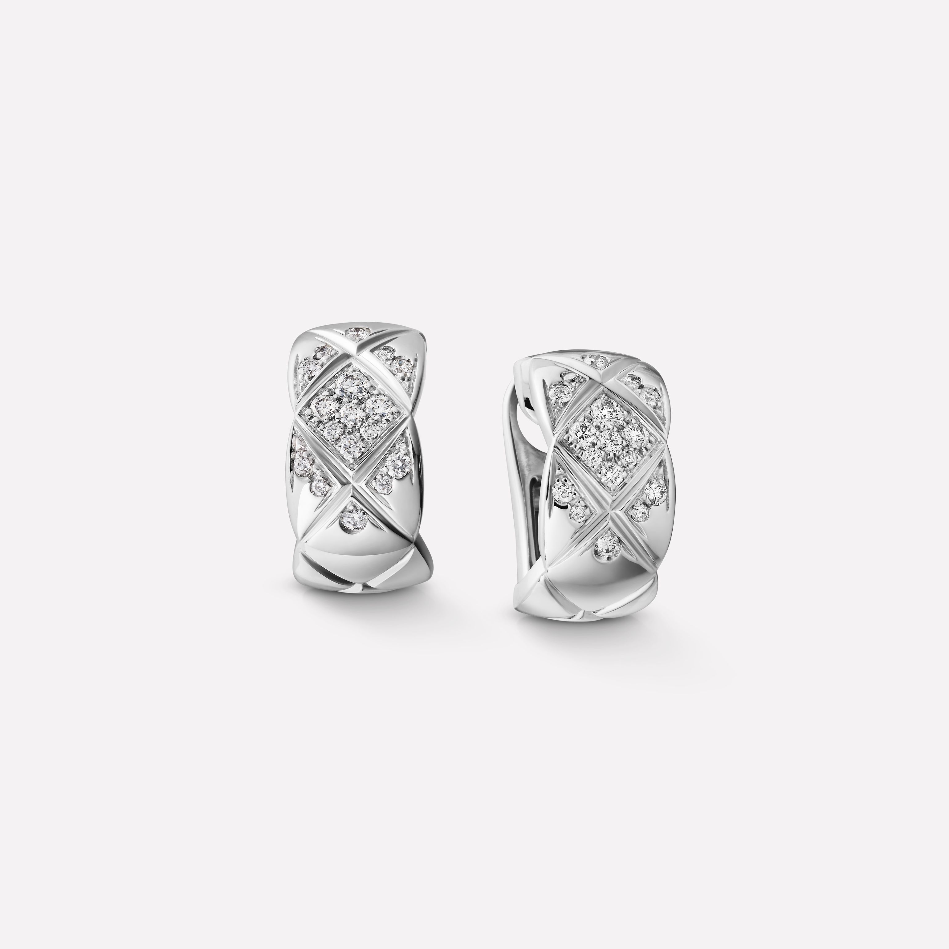 COCO CRUSH系列耳环 菱格纹图案，白18K金，镶嵌钻石
