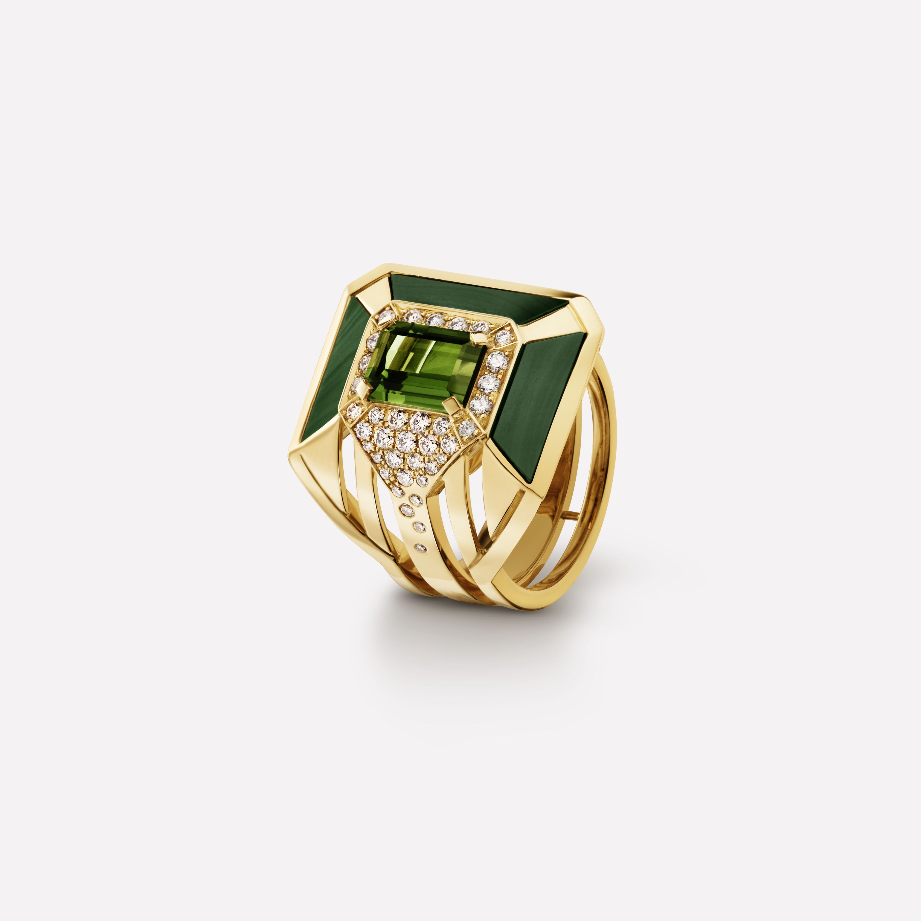 MY GREEN戒指 黄18K金，镶嵌孔雀石，碧玺与钻石