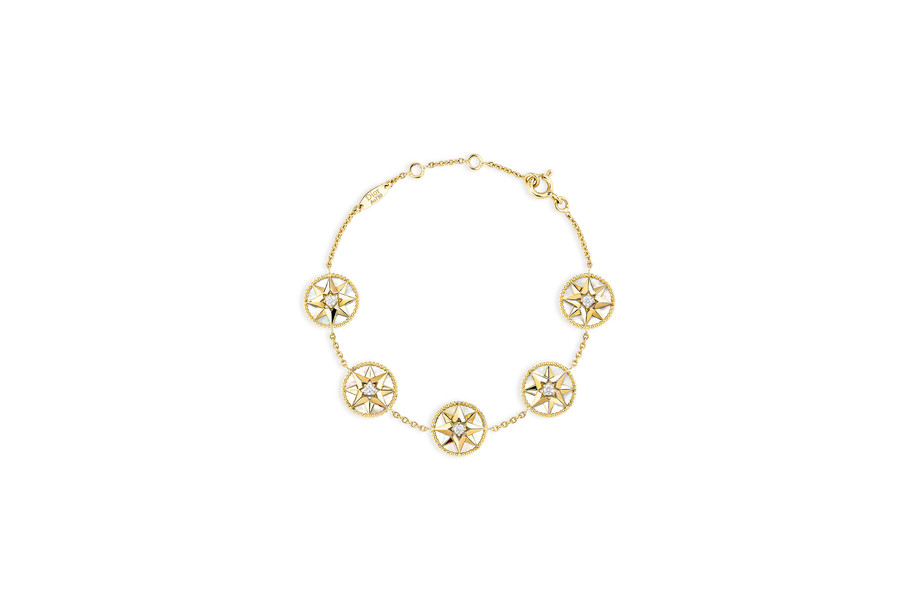 ROSE DES VENTS 750/1000黄金手链，镶嵌钻石和珍珠母贝