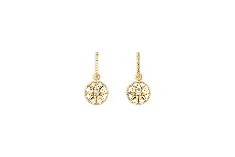 ROSE DES VENTS 750/1000黄金耳环，镶嵌钻石和珍珠母贝