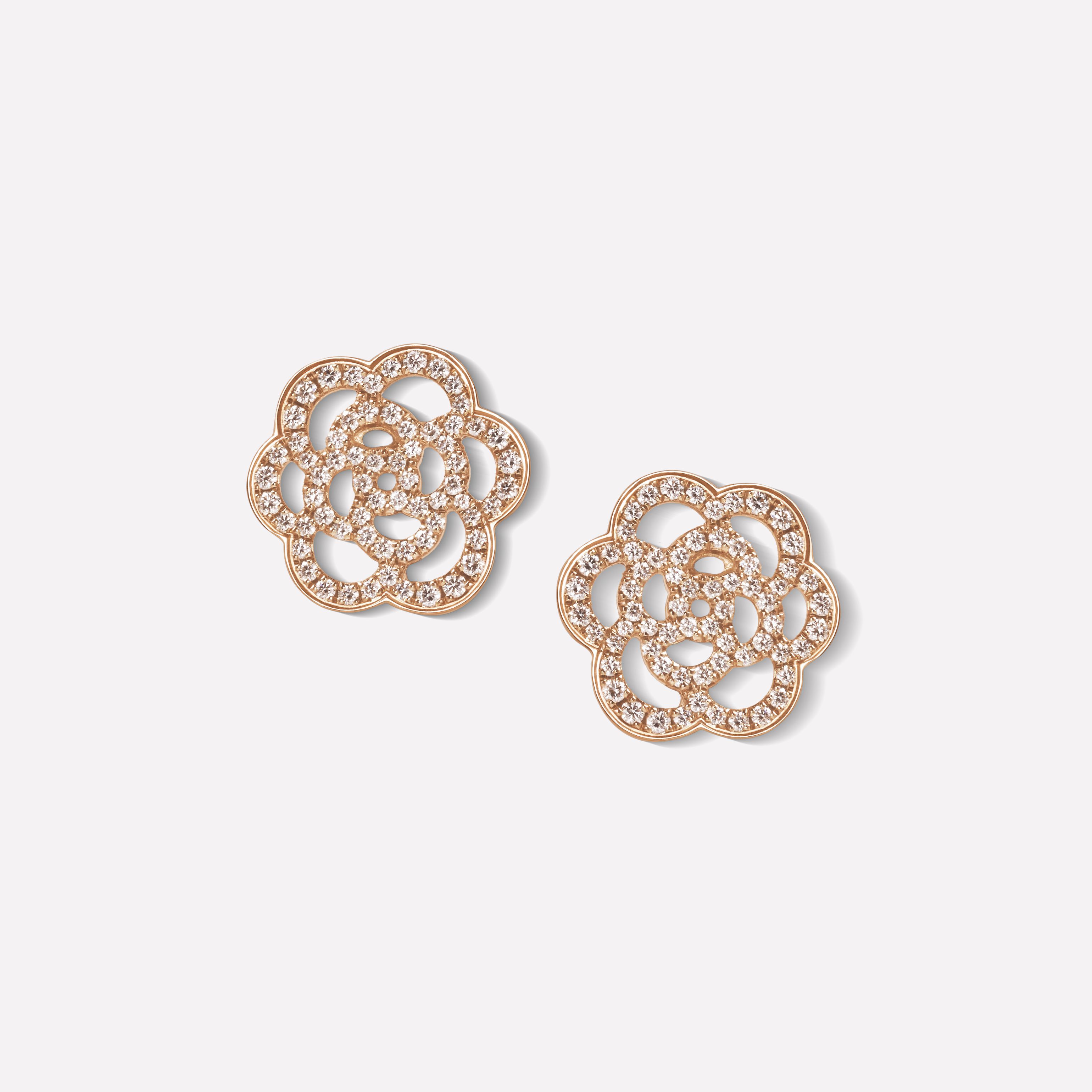 CAMÉLIA系列耳环 镂空山茶花图案，玫瑰18K金，镶嵌钻石