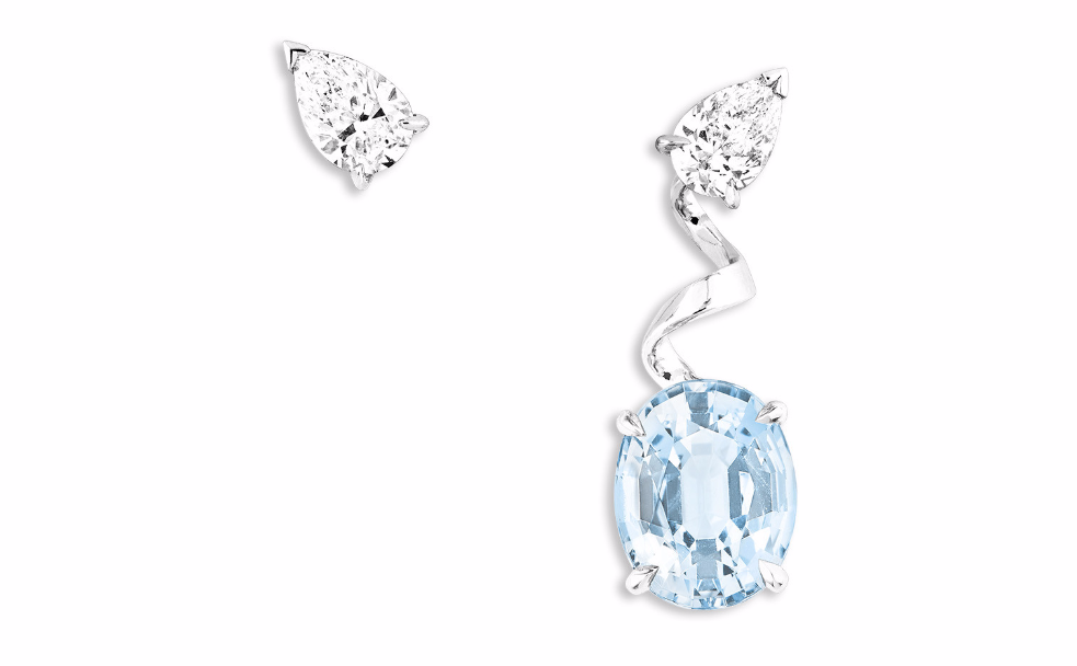 DIORAMA PRÉCIEUSE耳环 750/1000白金、钻石和海蓝宝石