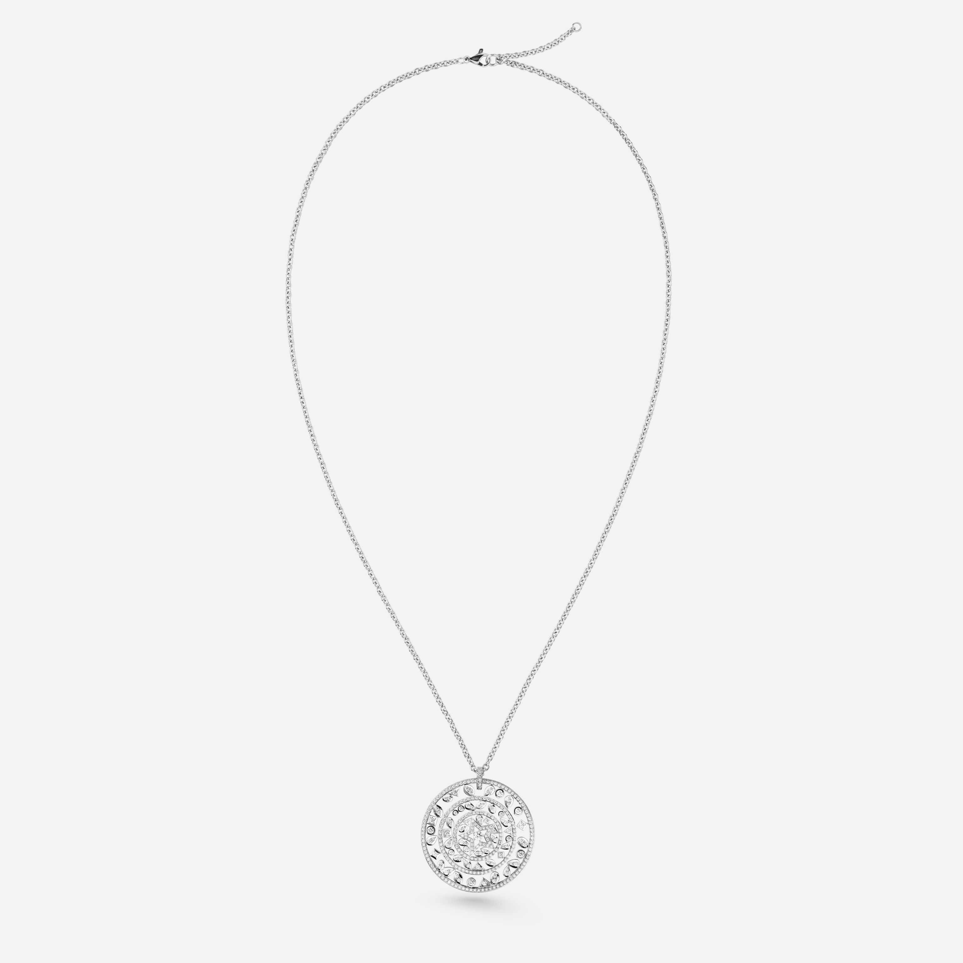 COMÈTE系列项链 星星图案，圆形铭牌，白18K金，镶嵌钻石与中央主钻