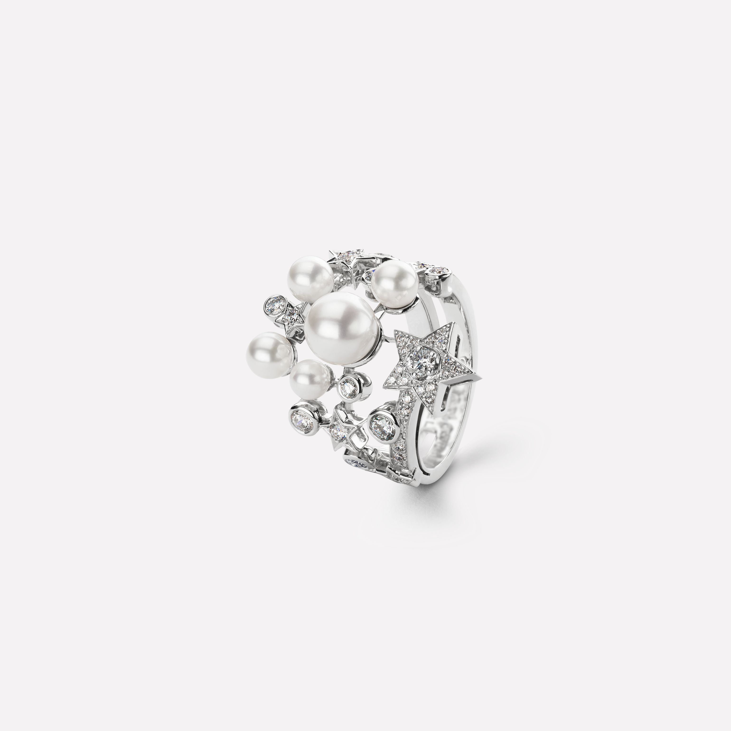 COMÈTE系列戒指 彗星图案，白18K金，镶嵌钻石与珍珠