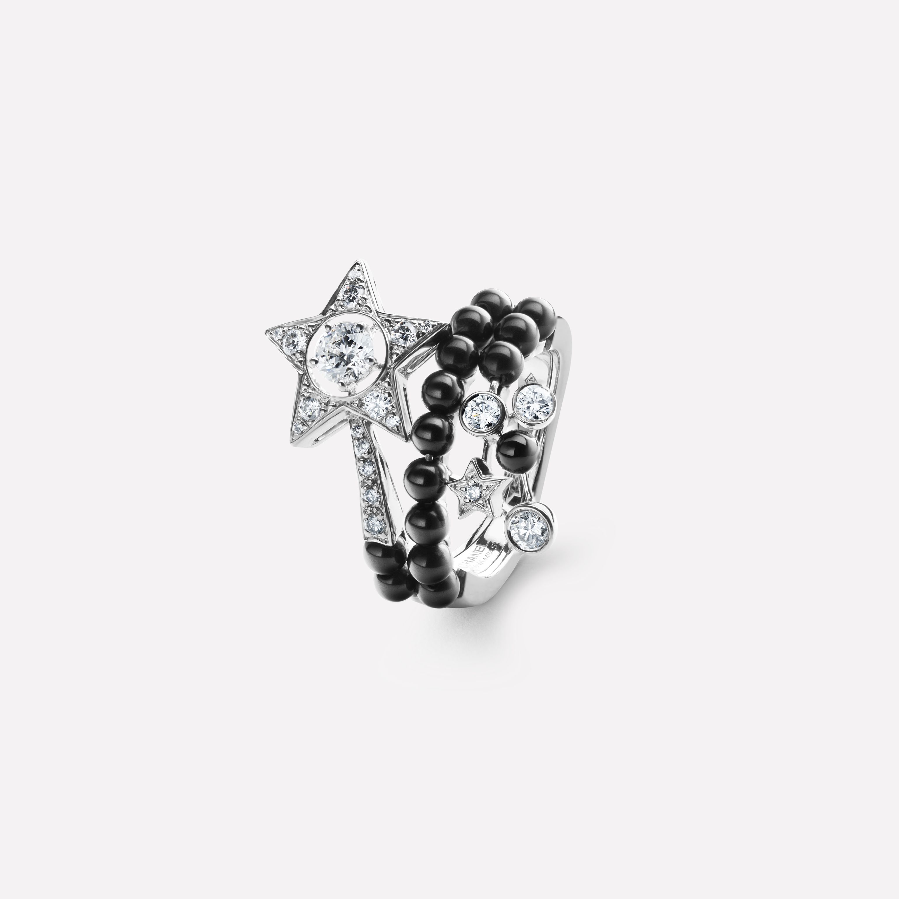 COMÈTE系列戒指 彗星图案，白18K金，镶嵌钻石，黑色尖晶石与中央主钻