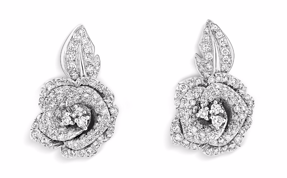 ROSE DIOR BAGATELLE耳环，中号 750/1000白金和钻石