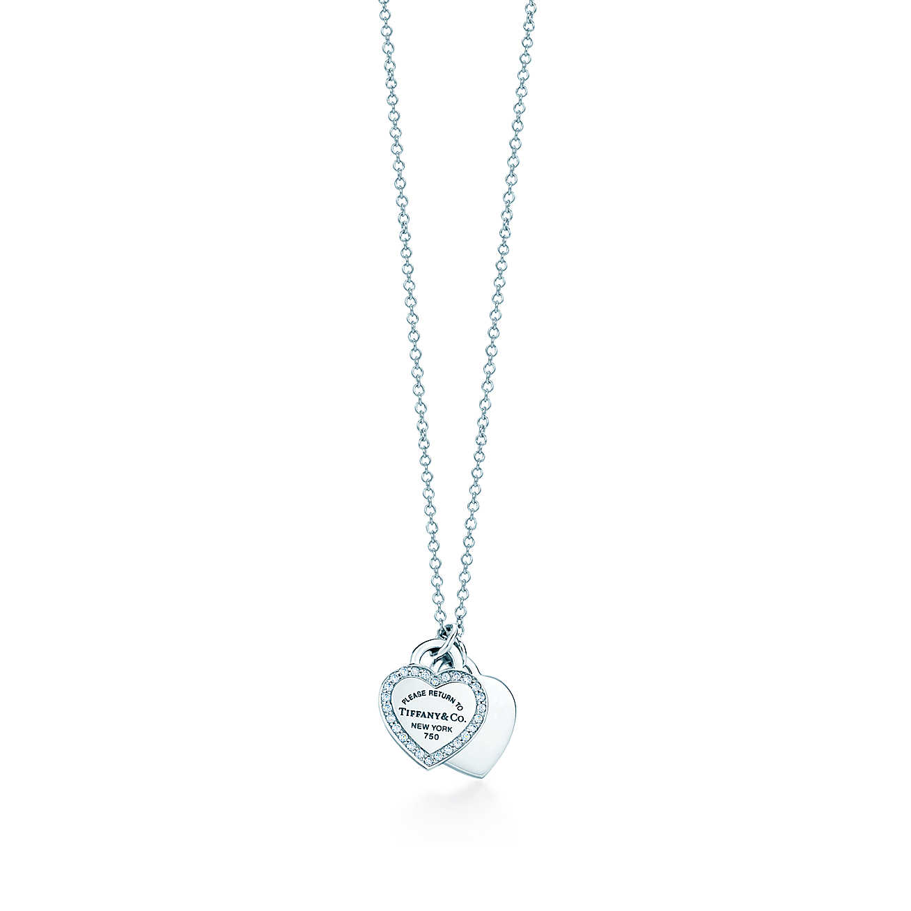 Return to Tiffany™ 迷你白金镶钻 Double Heart Tag 吊坠