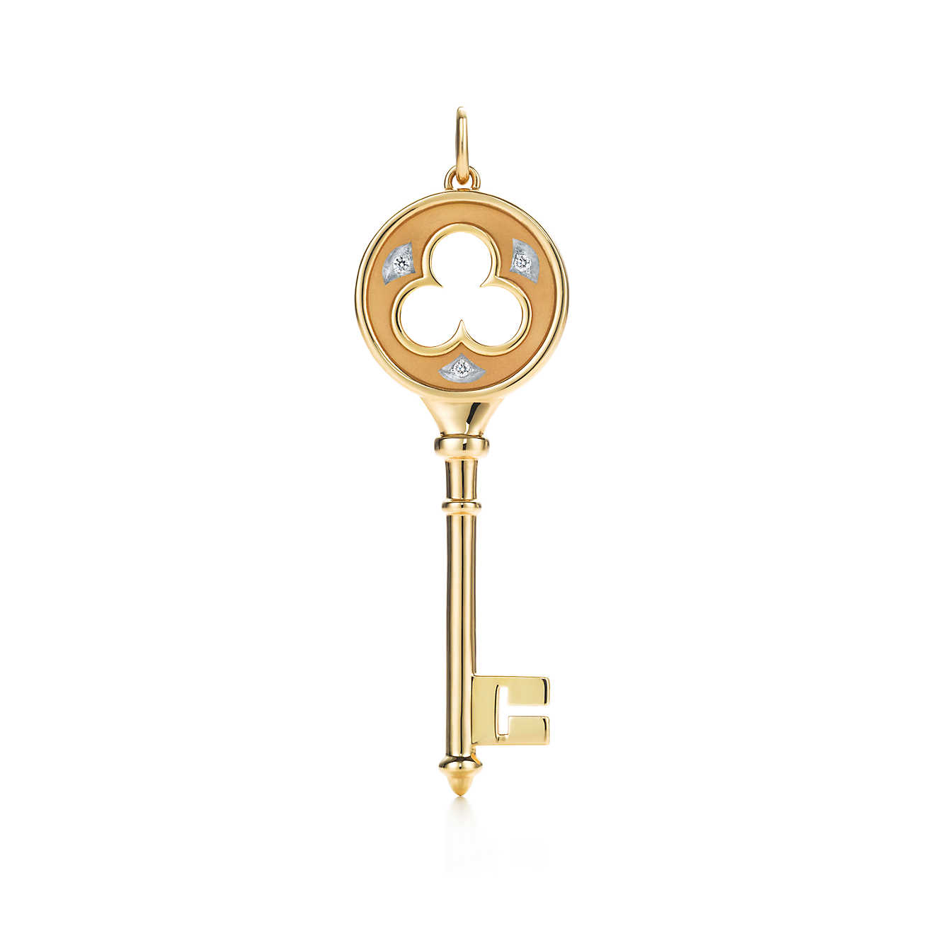 Tiffany Keys 18k 金镶钻幸运草钥匙吊坠