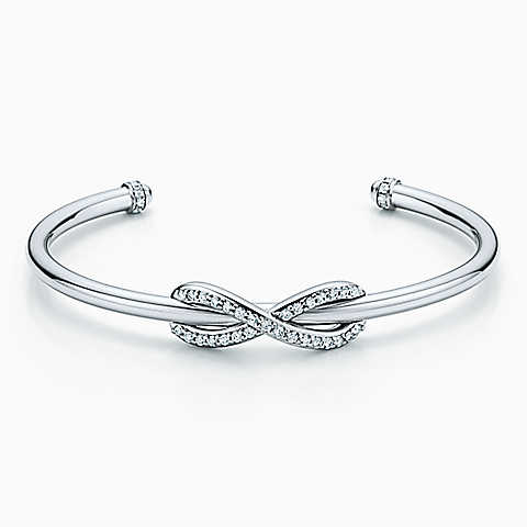 Tiffany Infinity系列18K白金镶钻中号手镯