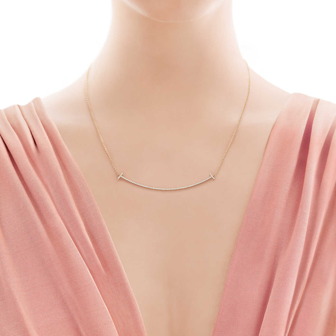 Tiffany T 18K 金镶钻微笑吊坠