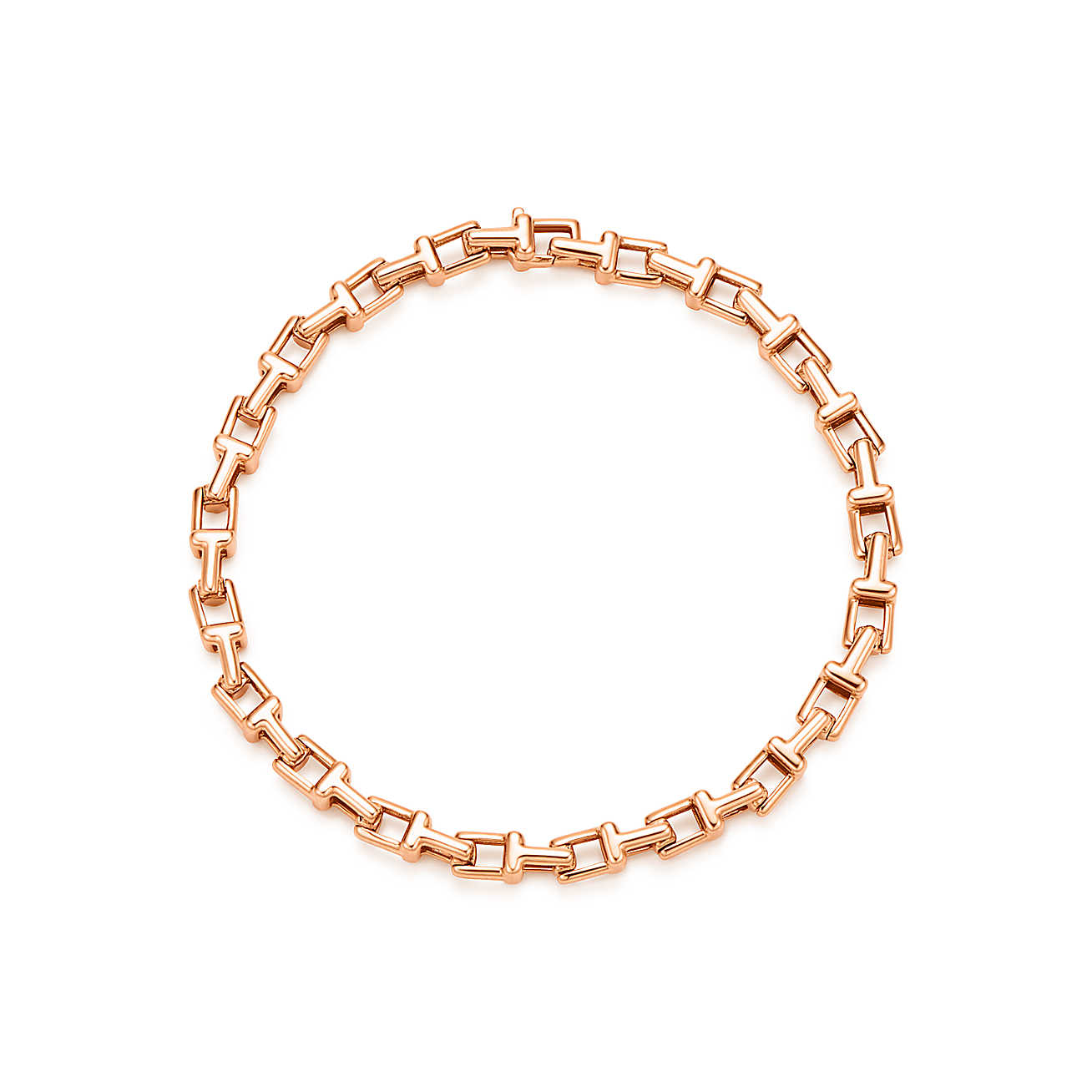 Tiffany T 18K 玫瑰金中号窄式链结式手链