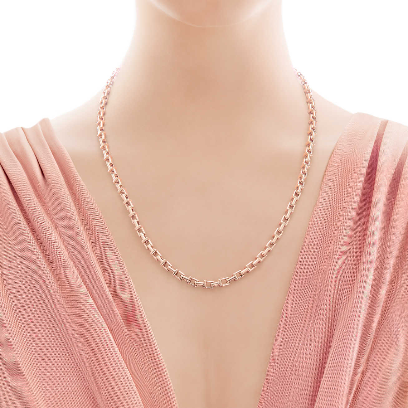 Tiffany T 18K 玫瑰金窄式链结式项链