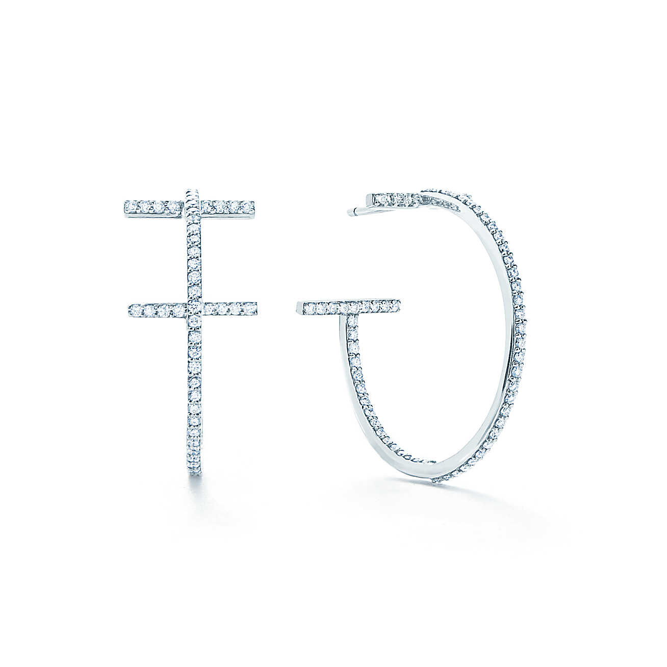 Tiffany T 18K白金镶钻中号线圈耳环