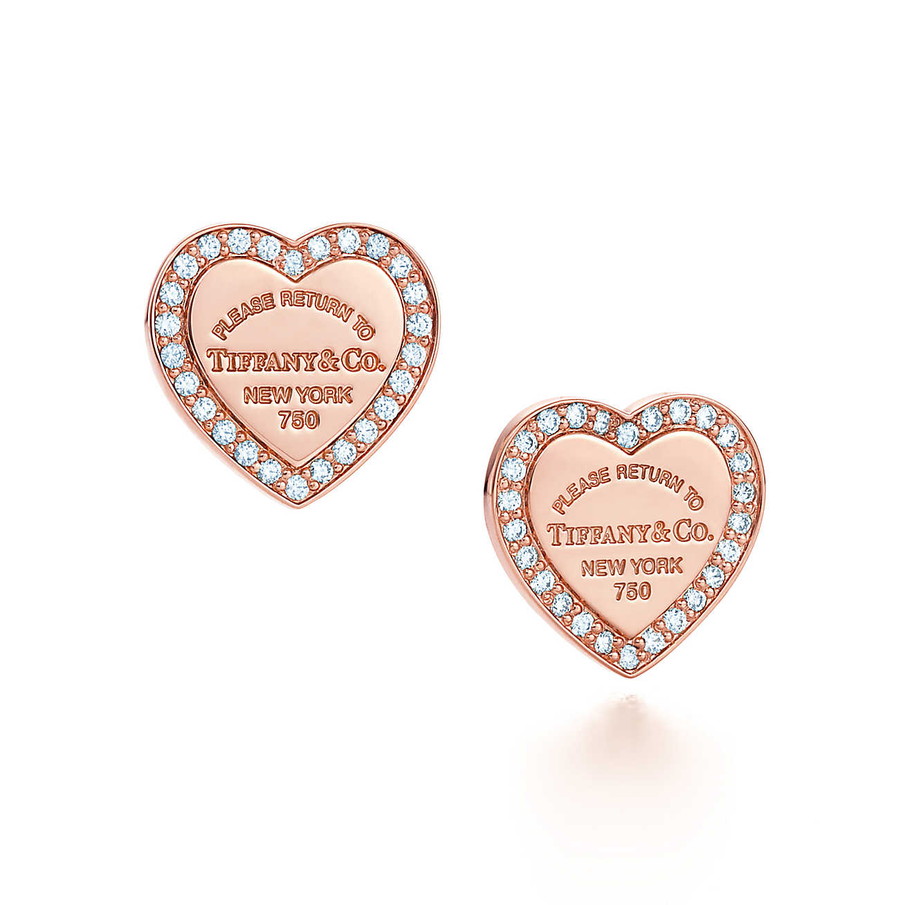 Return to Tiffany™ 系列 迷你18K 玫瑰金镶钻心形耳环