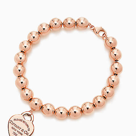 Return to Tiffany™系列18K玫瑰金小号Heart Tag珠式手链