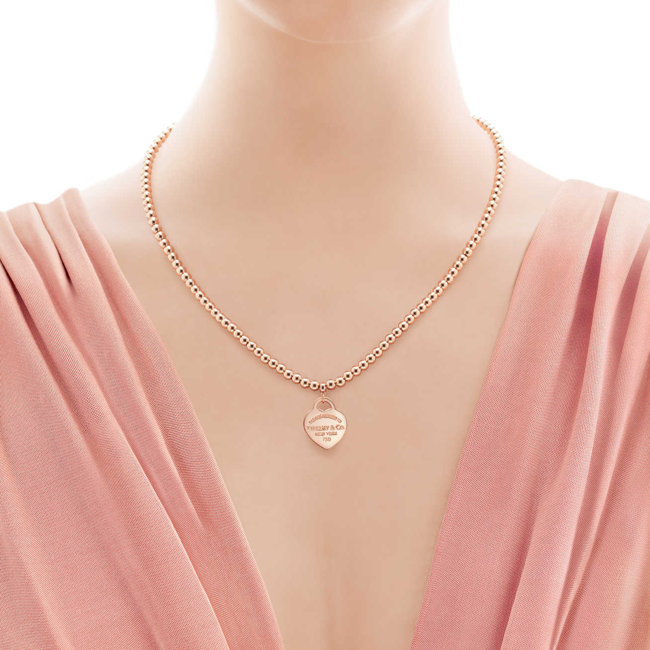 Return to Tiffany™系列18K玫瑰金小号Heart Tag珠式项链