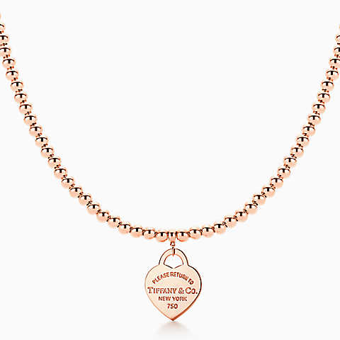 Return to Tiffany™系列18K玫瑰金小号Heart Tag珠式项链