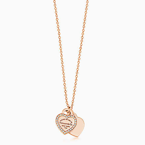 Return to Tiffany™ 迷你18K 玫瑰金镶钻 Double Heart T