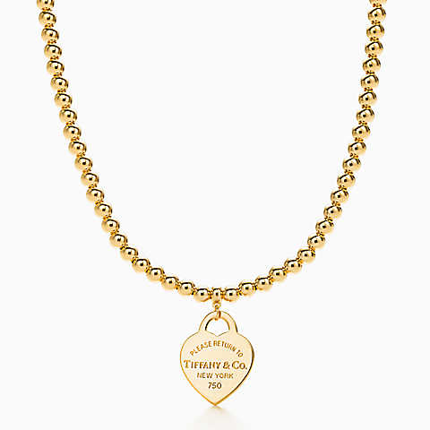 Return to Tiffany™ 系列 Heart Tag 18K 金小号珠式项链
