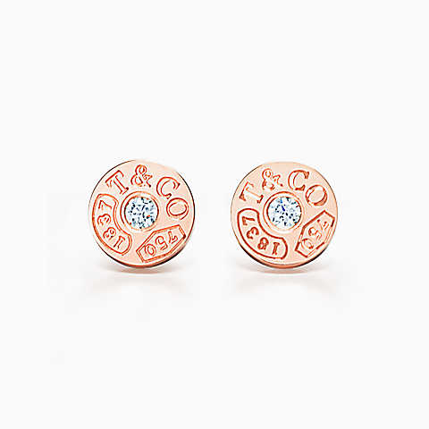 Tiffany 1837™ 系列 18K 玫瑰金镶钻圈形耳环