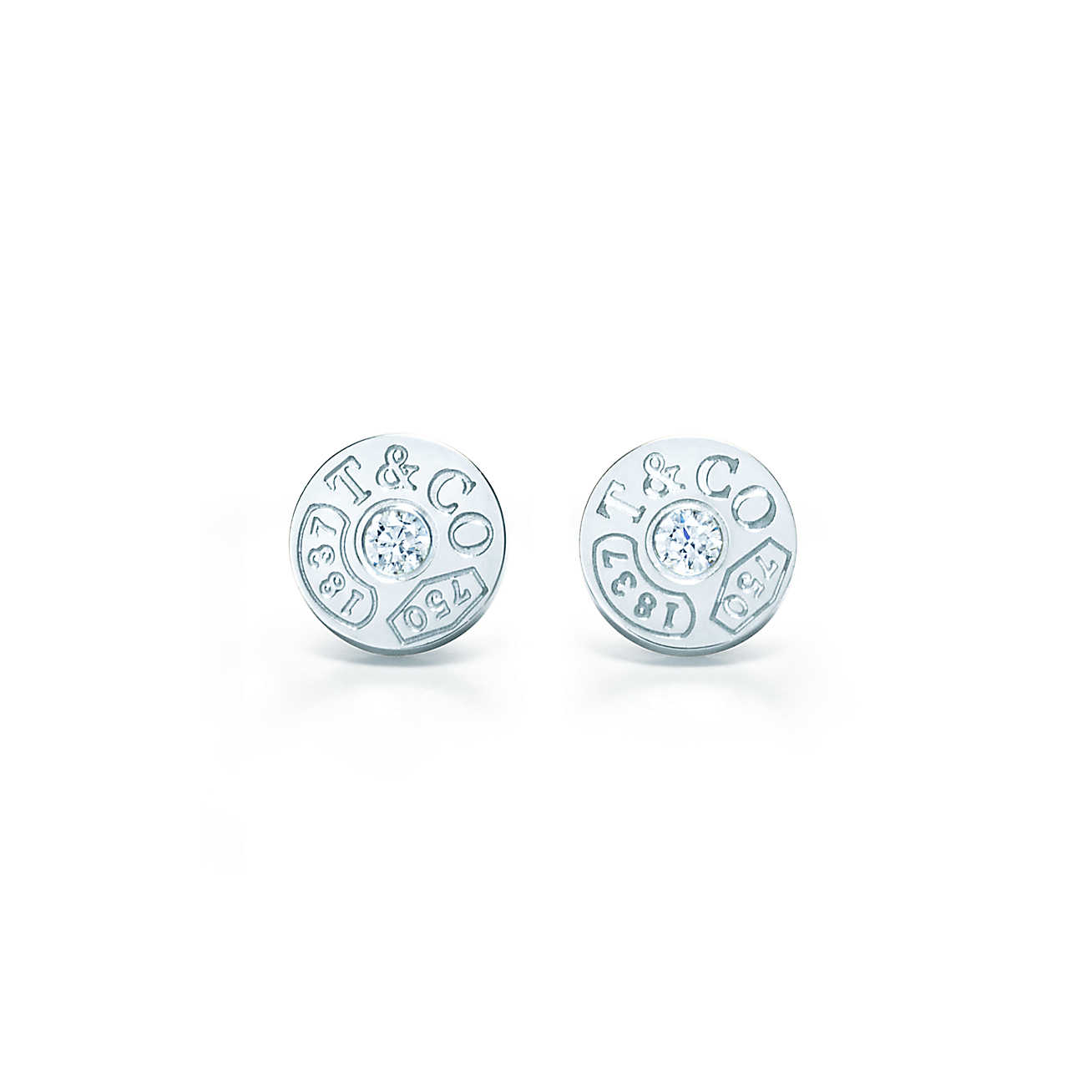 Tiffany 1837™ 系列 18K 白金镶钻圈形耳环