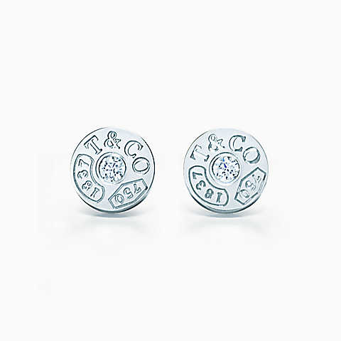 Tiffany 1837™ 系列 18K 白金镶钻圈形耳环