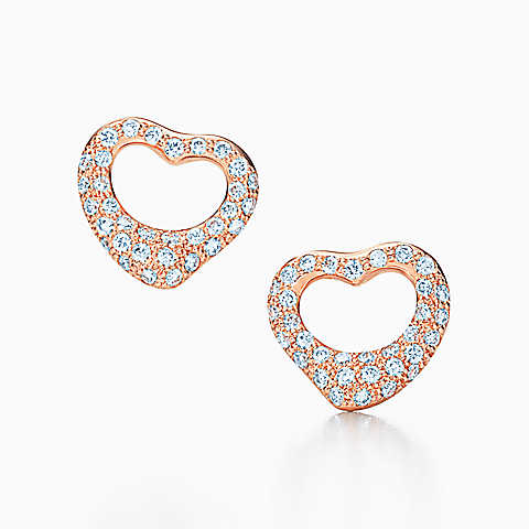 Elsa Peretti® Open Heart 18K 玫瑰金镶钻耳环