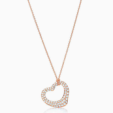 Elsa Peretti® Open Heart 18K 玫瑰金镶钻吊坠