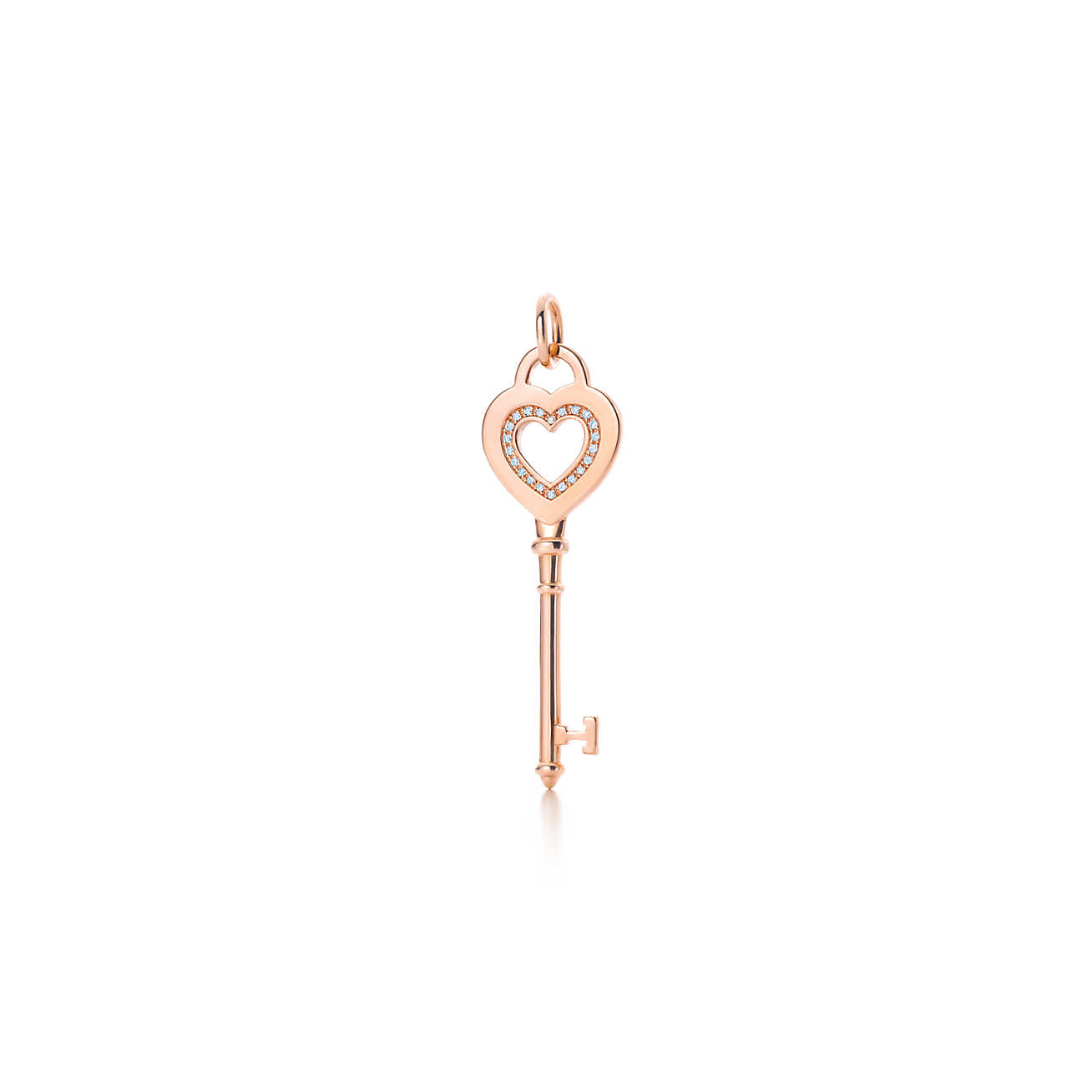 Tiffany Keys 18K 玫瑰金镶钻心形钥匙吊坠