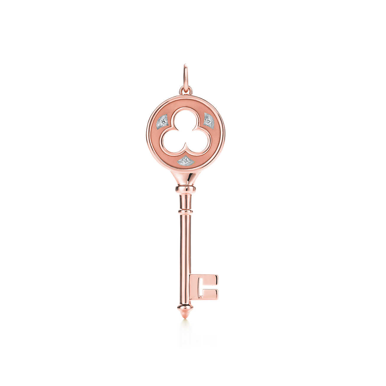 Tiffany Keys 18K 玫瑰金镶钻三叶草钥匙吊坠