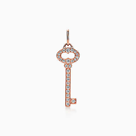Tiffany Keys 18k 玫瑰金复古椭圆形钻石吊饰