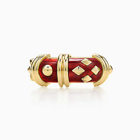 Jean Schlumberger Dot Losange 18K 金镶珐琅戒指