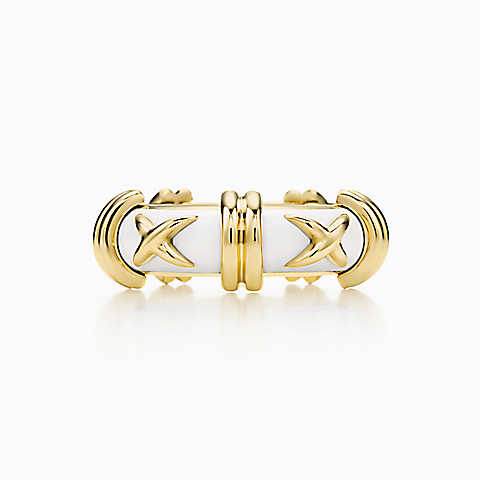 Jean Schlumberger Croissillon 18K 金镶白色珐琅戒指