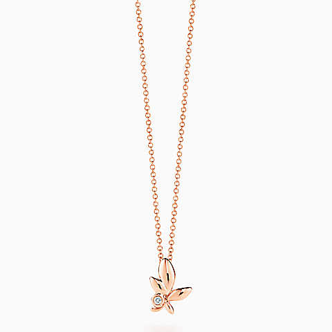 Paloma Picasso®系列18K玫瑰金镶钻迷你型橄榄叶吊坠
