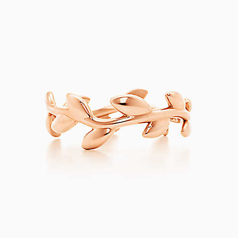 Paloma Picasso™ Olive Leaf 18K 玫瑰金窄形戒指