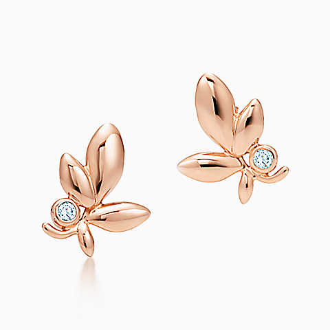 Paloma Picasso™ Olive Leaf 18K 玫瑰金镶钻耳环