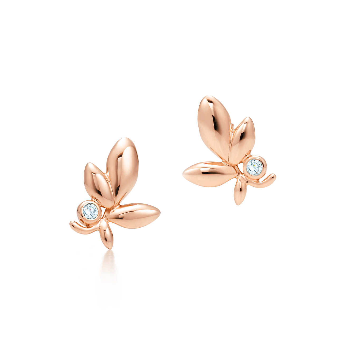 Paloma Picasso™ Olive Leaf 18K 玫瑰金镶钻耳环