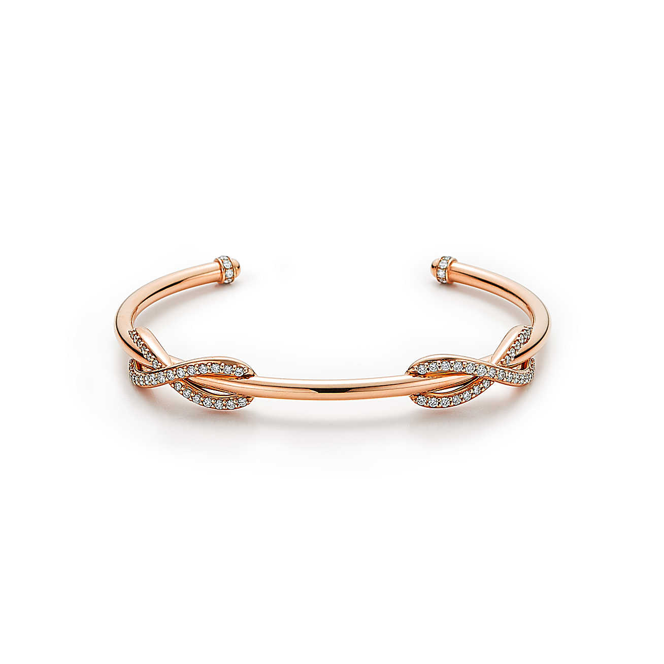 Tiffany Infinity系列18K玫瑰金镶钻中号双环手镯