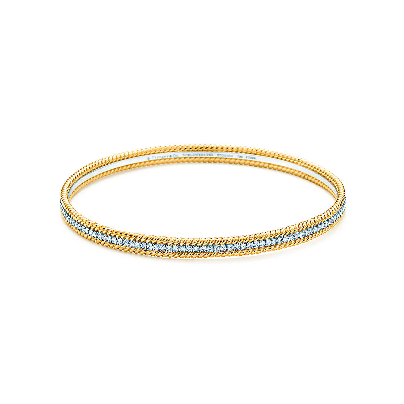 Schlumberger Rope 18K 金和铂金镶钻双行戒指